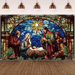 73″x43″ Christmas Nativity Backdrop Religious Holy Scene Banner Decor