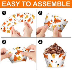 48PCS Fox Themed Birthday Party Decorations | 24PCS Cupcake Toppers & 24PCS Cupc