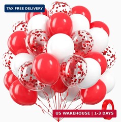 60pcs Red and White Balloons 12inch with White Red Confetti Balloons for Wedding