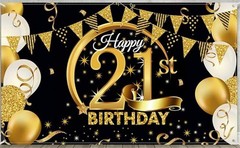 21st Happy Birthday Extra Large Fabric Banner Sign 72″x43″ and 8 koozies