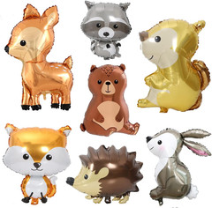 7PCS Forest Animal Balloons – Jumbo Bunny Squirrel Hedgehog Raccoon for Woodlan