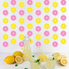 8pcs Lemon Theme Hanging Garlands Pink and Yellow Lemon Party Decorations Sum…