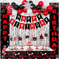 Red and Black Birthday Decorations for Men Women Boys Girls, Happy Birthday Deco