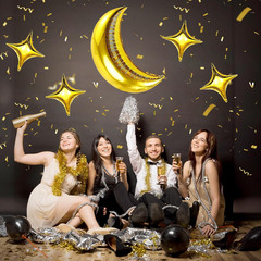 Moon and Star Balloons New Years Balloons 36 Inch Large Metallic Gold Moon Shape