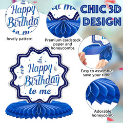 12 Pieces Birthday Table Decorations Blue Honeycomb Centerpieces for Table Decor
