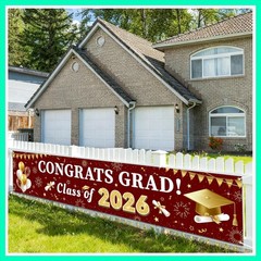 Maroon and Gold Graduation Decorations 2026 Banner, Congrats Grad Party Suppl…