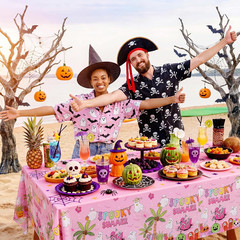 3 Pack Summer Halloween Decorations Plastic Tablecloth Tropical Gothic Halloween