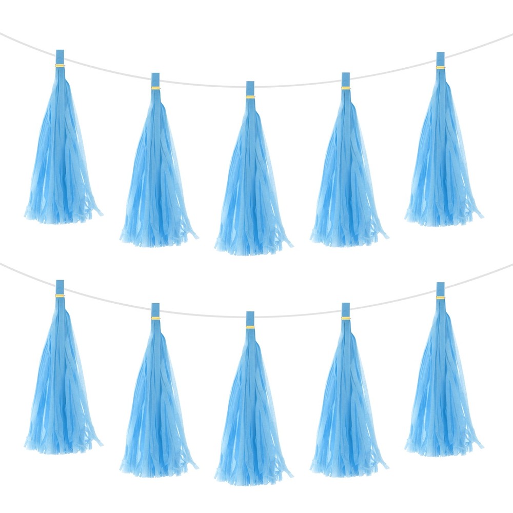 50Pcs Sky Blue Tassel Garland Banner with Rope