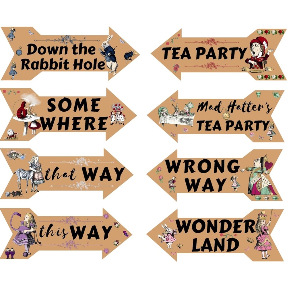 Alice in Wonderland Party Decor Arrow Signs 8 PCS
