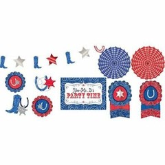 Western Party Room Decorating Kit 10 Pieces Cowboy Boot Birthday Farm Red/Blue