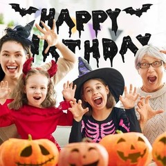 Glitter Black Glitter Happy Birthday Halloween Banner- NO DIY – Halloween Han…
