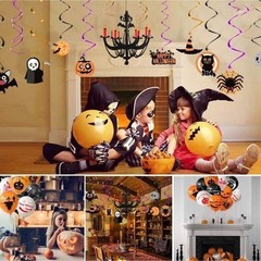 81pc Halloween Party Decorations Pack Banner Balloons Hanging Swirls Pumpkin Bat