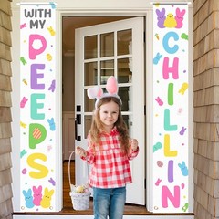 Happy Easter Decorations Bunny Colorful Peeps Porch Sign Door Banner 12″x71″