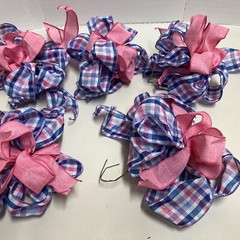 12 Blue, Pink And White Plaid Bows For Party Decorations, Baby Showers