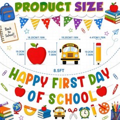 Back to School Decorations Happy First Day of School Banner Sign for Kids