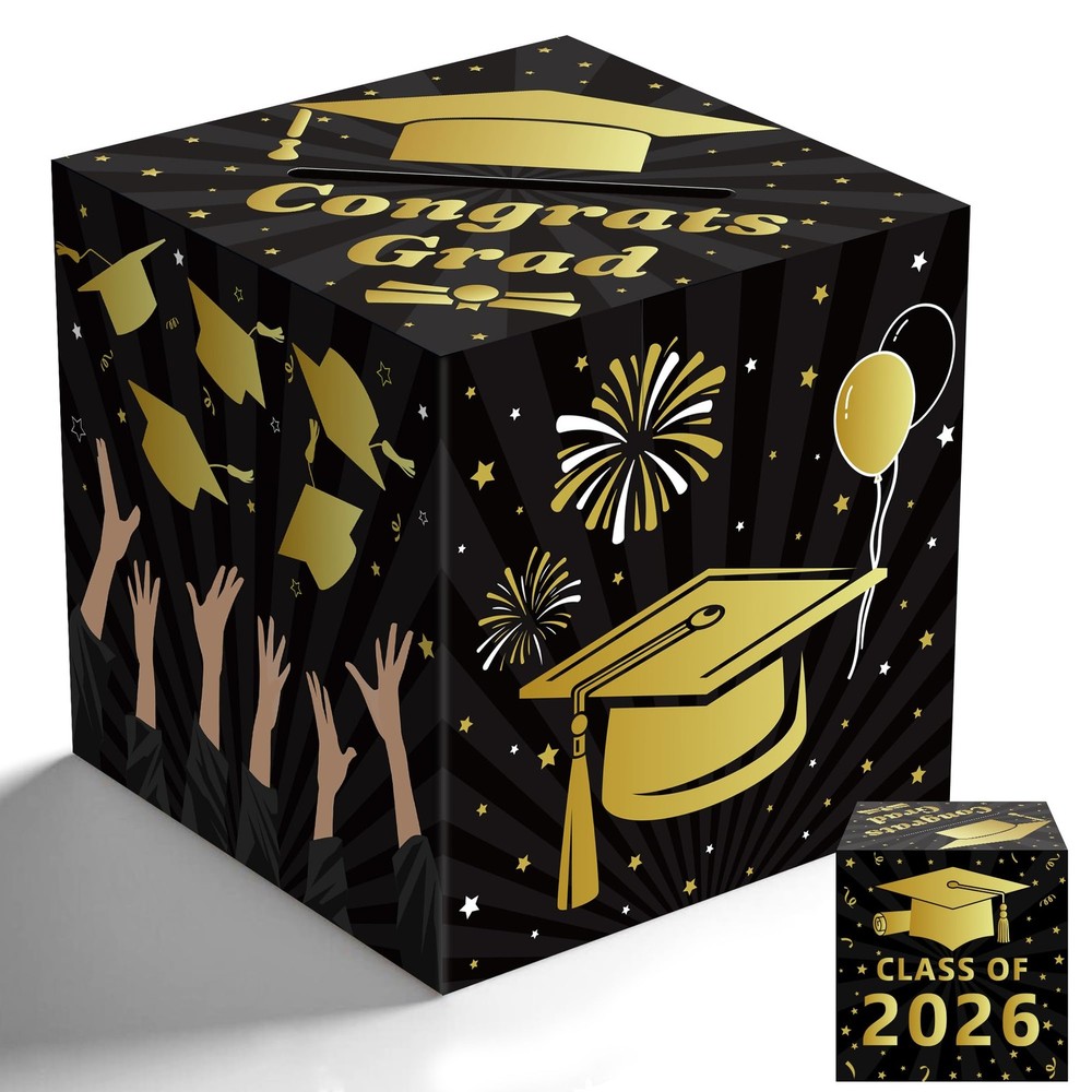 Graduation Decorations 2026 – Black Gold Graduation Card Box for Graduation De..