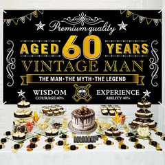 60Th Birthday Banner Decorations, Vintage 60 Men Party Backdrop | Black Gold Hap