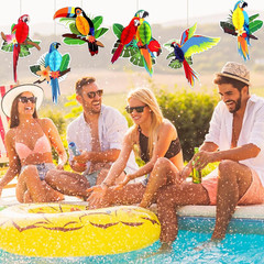 6Pieces Tropical Birds Honeycomb Parrot Paper Cutouts Decorations, Hawaiian Part