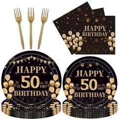 96Pcs Black Gold 50th Birthday Plates and Napkins Forks Set,50th Birthday Dec…