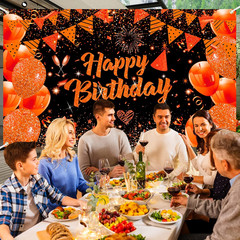 Orange Birthday Banner Decorations Large Orange Black Happy Birthday Banner Deco