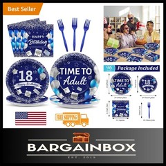 Complete 18th Birthday Tableware: 96 Pieces of Blue Silver Plates & Napkins