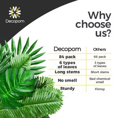 Decopom Palm Leaves Artificial Tropical Monstera-84Pcs 6 Kinds Large Green