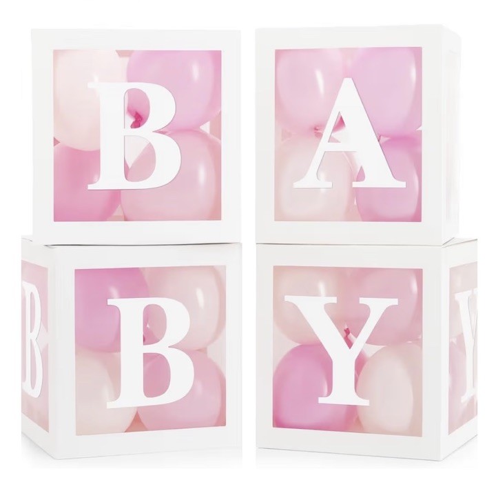 Baby Shower Decoration Set – 44-Piece Gender Reveal Boxes with Balloons