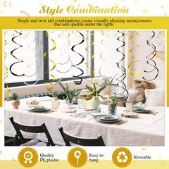 Hanging Swirl Party Decorations 36 Pcs Black Gold Silver Ceiling Streamers