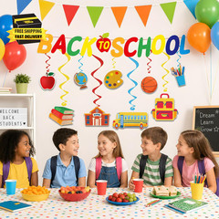 Back to School Decorations – Hanging Swirls Back to School Banner Sign Decoratio