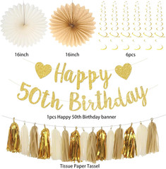 50Th Birthday Party Decorations, Gold Glitter Happy 50Th Birthdaybanner Photo Ba