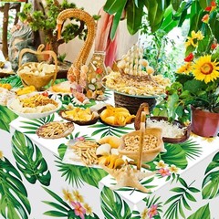 4 Pack Hawaiian Luau Tablecloths Tropical Palm Leaves Table Cloth Hawaiian Lu…