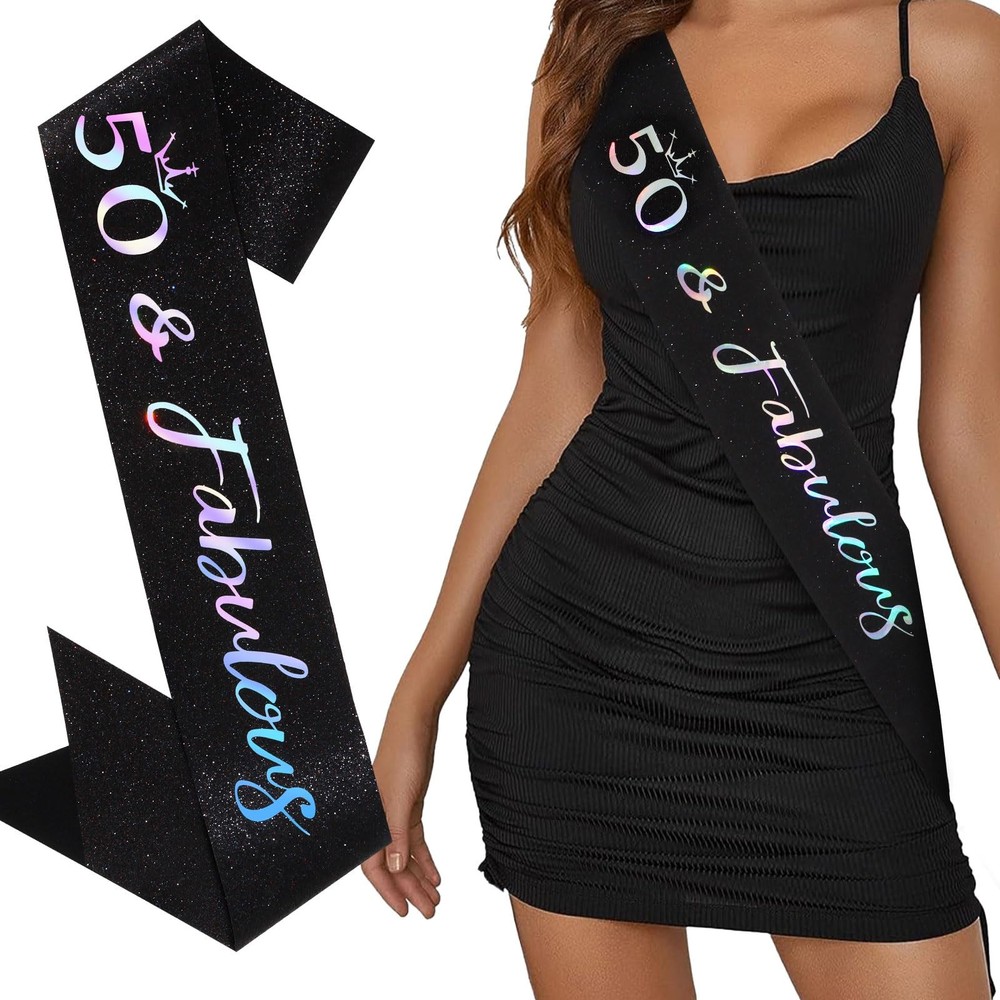 Black 50 & Fabulous 50th Birthday Sash Women Party Decorations Gift For Her