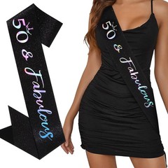 Black 50 & Fabulous 50th Birthday Sash Women Party Decorations Gift For Her