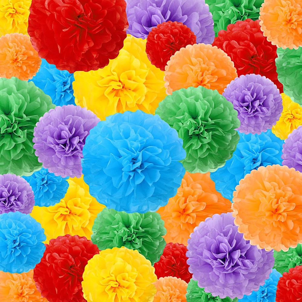 48 PCS Tissue Paper Pom Poms 614 Inch Flowers Decor Wedding Birthday Rainbow