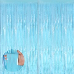 Macaron Blue Fringe Curtain Party Streamers 2Pack 3.3 x 8.3 Ft Foil Fringe Ba…