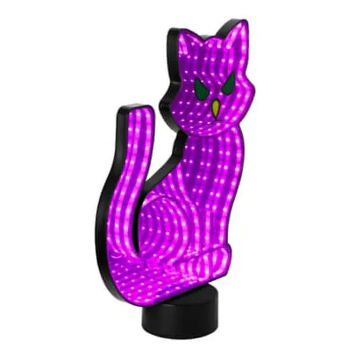 Purple Cat Infinity Mirror LED Tunnel Light 6 hour timer, 12.9″ tall, Tabletop