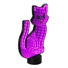 Purple Cat Infinity Mirror LED Tunnel Light 6 hour timer, 12.9″ tall, Tabletop