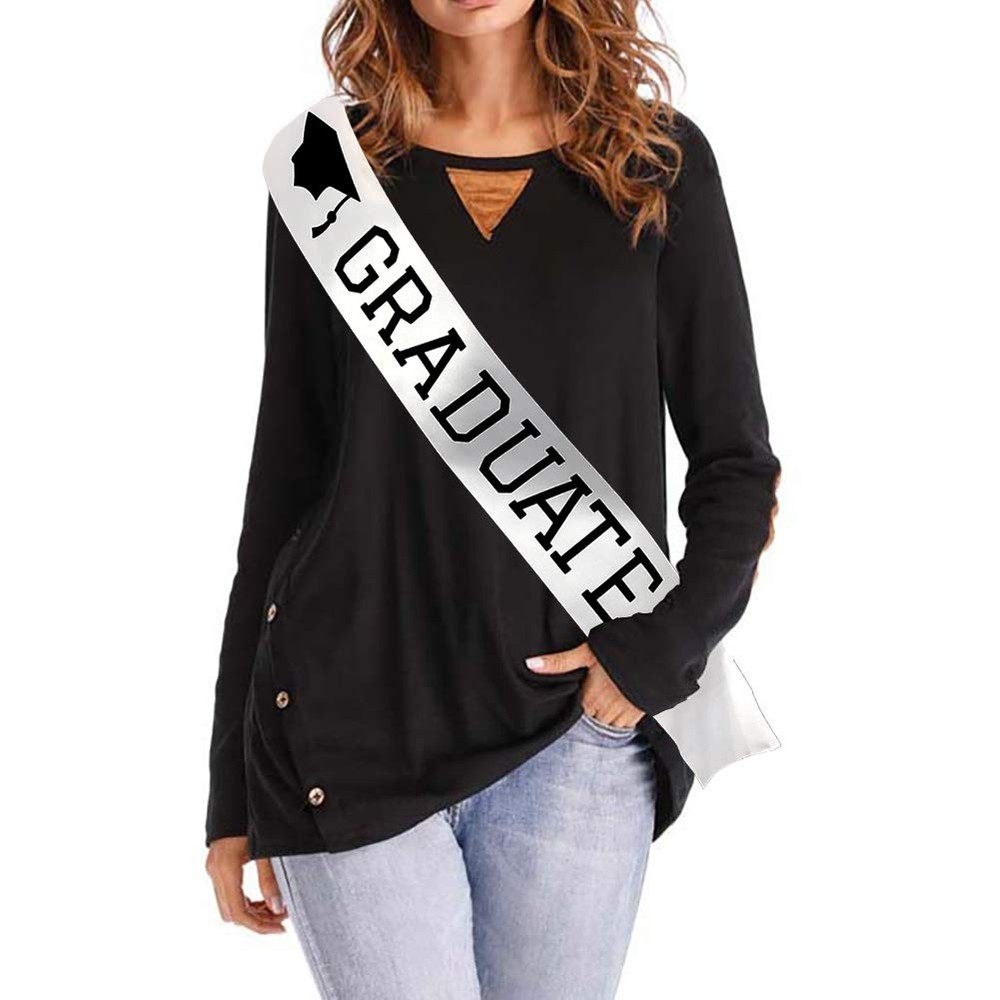 Tamouvkit Graduate Sash – White Satin with 1 Count (Pack of 1), White-black