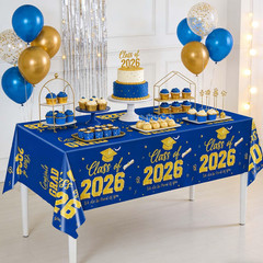 Class of 2026 Graduation Tablecloths Congrats Grad Party Decor Blue Gold 2 Pack