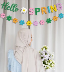 Hello Spring Banner and Flower Banner Colorful Glittery Spring Flower Banner …