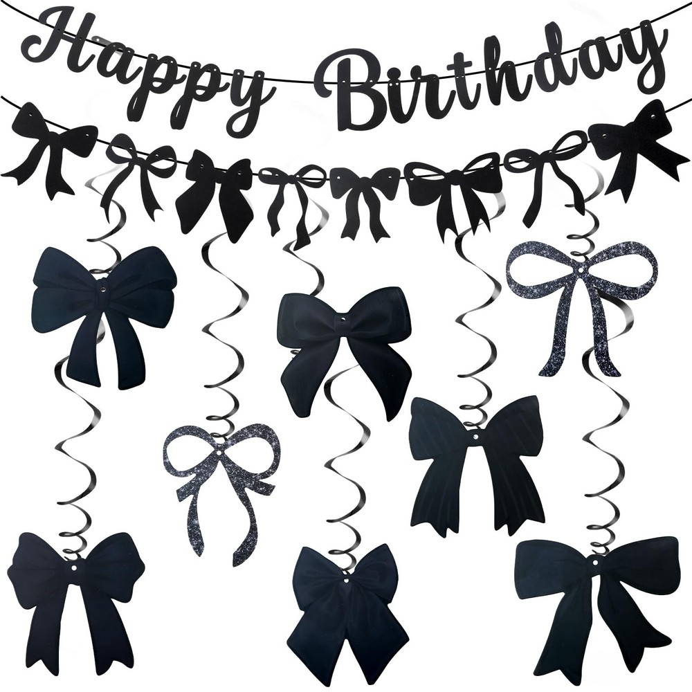 FASOTY Black Bow Birthday Decorations Happy 52 inches,