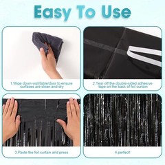 2-Pack Black Tinsel Foil Fringe Curtains Metallic Streamers Party Backdrop
