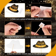 30 PCS New Years Photo Booth Props 2026 Black Gold NYE Happy Party Decor