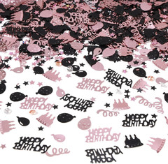 Rose Gold and Black Happy Birthday Confetti, 3000 Pcs Birthday Cake Table Metall