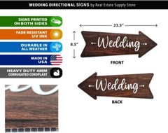 Wedding Directional Arrow Yard Signs (23.5 x 8.5) with Heavy Duty Yard Stakes