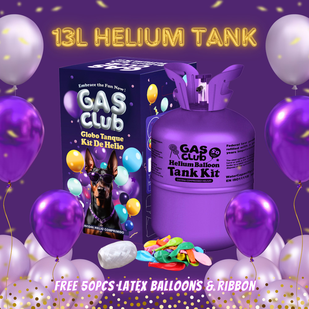 Gasclub 13L Helium Tank Balloon Kit (50 x 9″ Latex Balloons) Party Wedding Decor