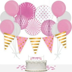 Pink and Gold Party Decorations Kit 36Pcs Way to Celebrate Birthday Baby Shower