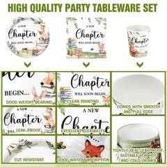 200 PCS Storybook Baby Shower Tableware Set Plates Napkins Cups Decorations