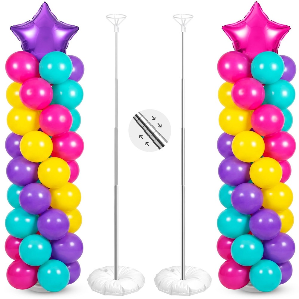 2 Set 163 Pcs Dollhouse Birthday Party Balloon Column Stand Kit Purple Hot Pi…