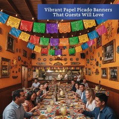 Mexican Party Banners (2 Pack with 10 Plastic Flags per Banner) – Papel Picad…